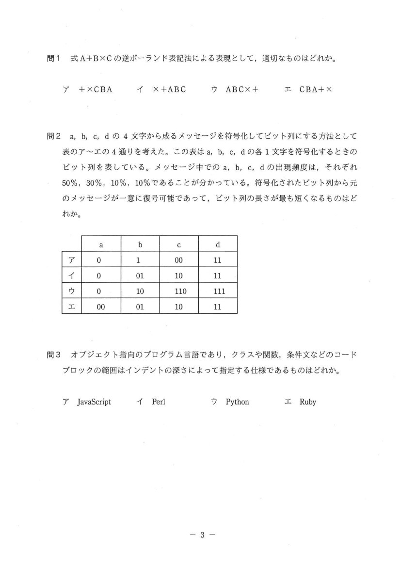 公式問題冊子の問2（図や選択肢を含む）