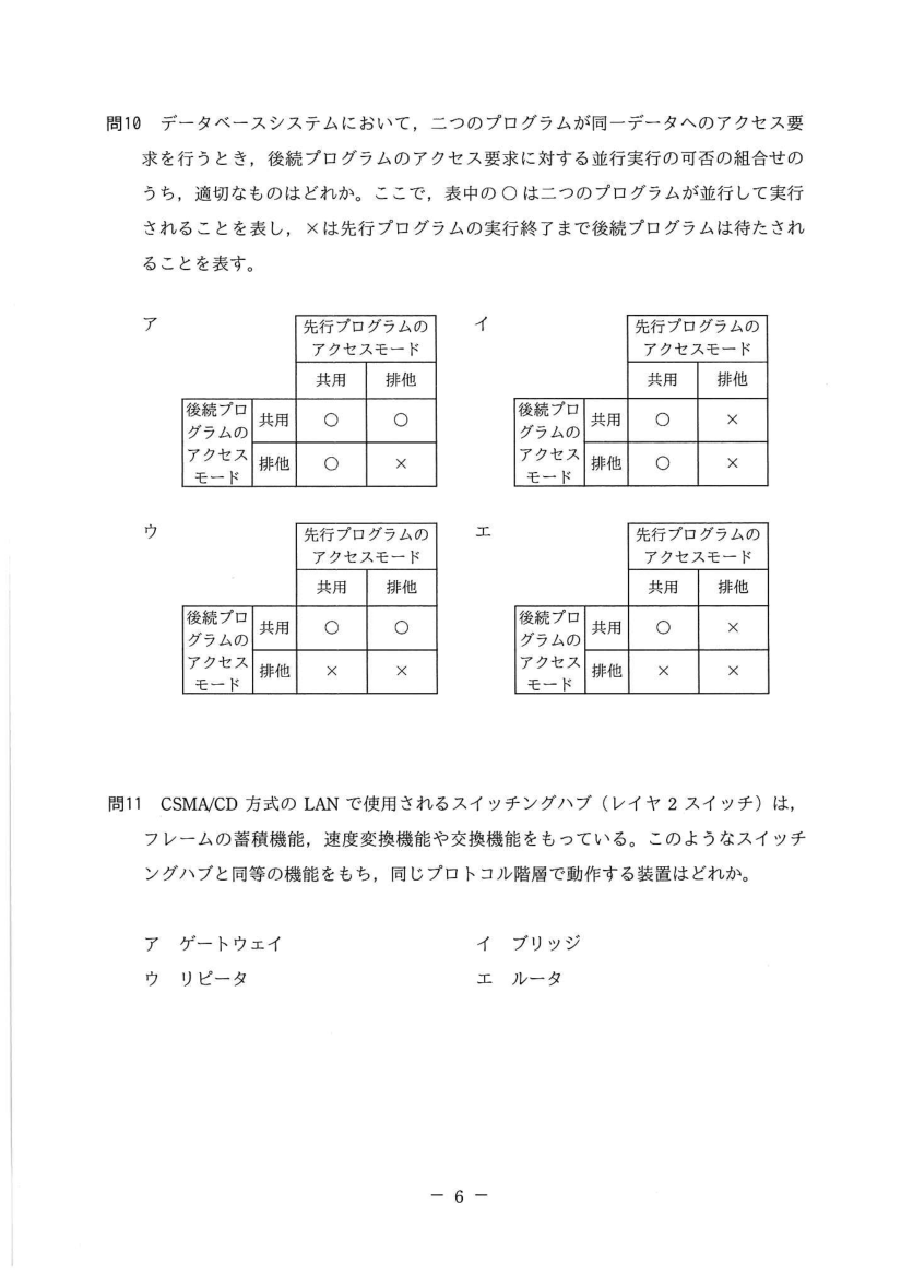 公式問題冊子の問10（図や選択肢を含む）