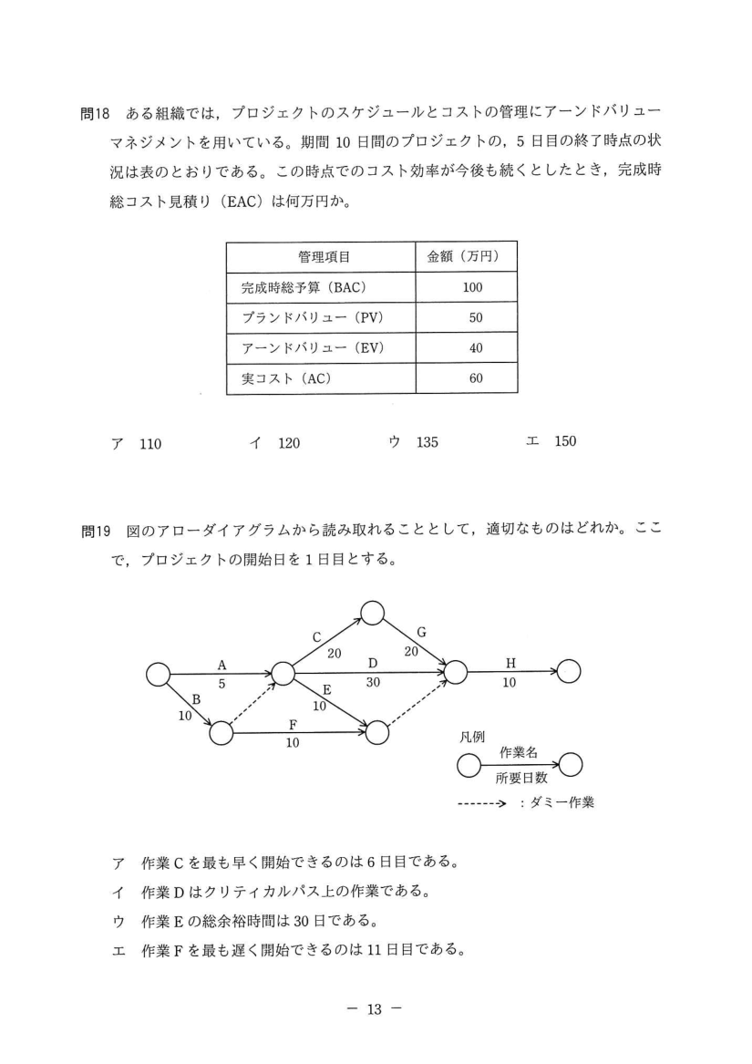 公式問題冊子の問18(図や選択肢を含む)