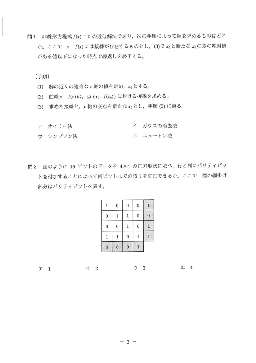 公式問題冊子の問2（図や選択肢を含む）